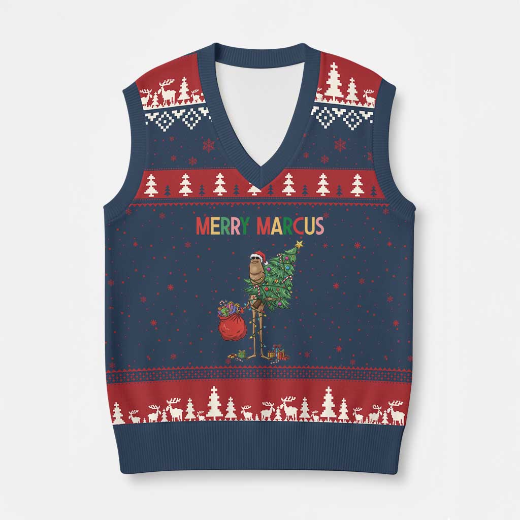 Marcus The Worm Xmas Meme V-Neck Knit Sweater Vest - Wonder Print Shop