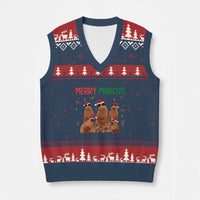 Marcus The Worm Xmas Meme V-Neck Knit Sweater Vest Funny Brain Rot Gen Z Xmas - Wonder Print Shop