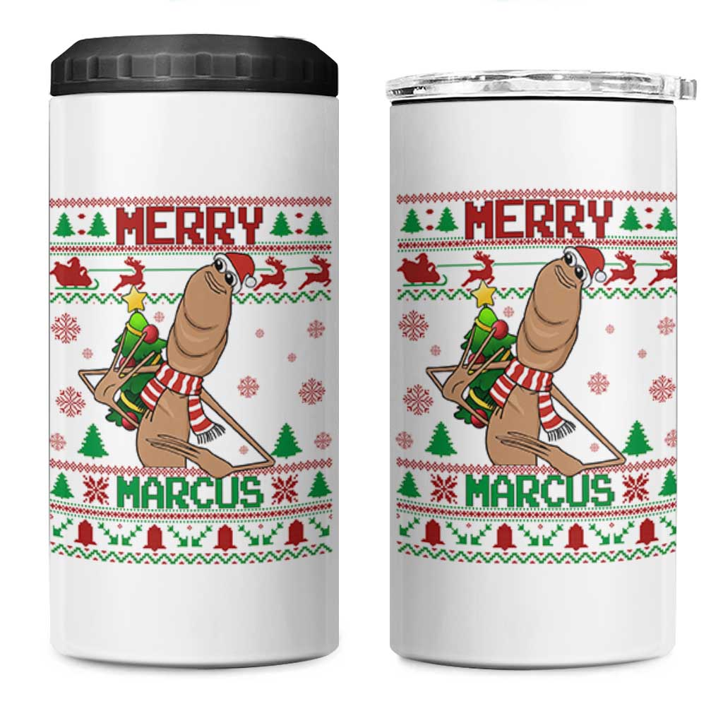 Marcus The Worm Robert Meme Christmas 4 in 1 Can Cooler Tumbler Funny Brain Rot Xmas - Wonder Print Shop