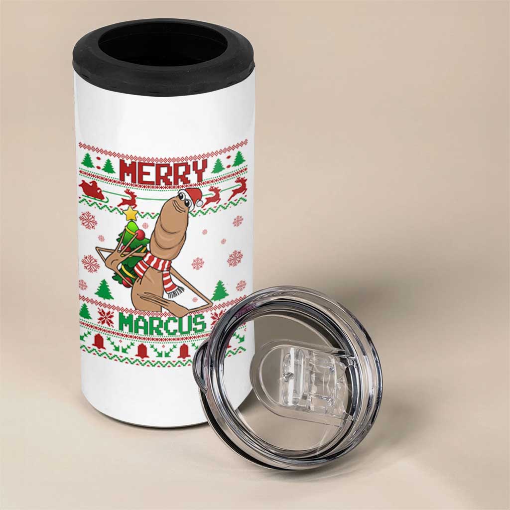Marcus The Worm Robert Meme Christmas 4 in 1 Can Cooler Tumbler Funny Brain Rot Xmas - Wonder Print Shop