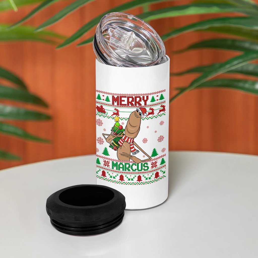 Marcus The Worm Robert Meme Christmas 4 in 1 Can Cooler Tumbler Funny Brain Rot Xmas - Wonder Print Shop