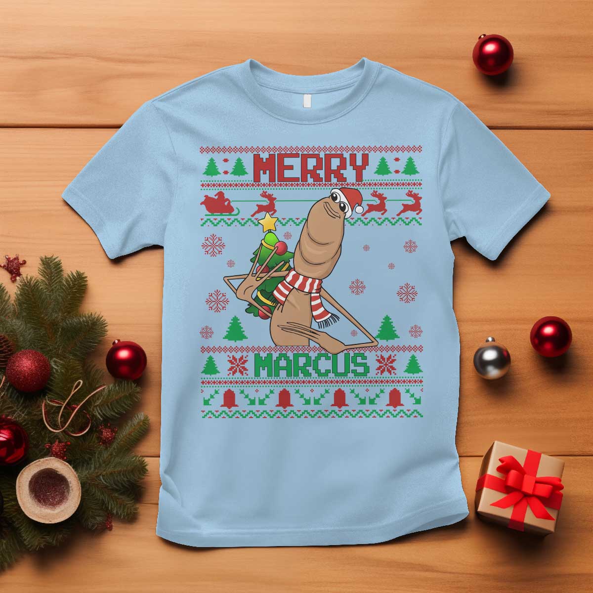 Marcus The Worm Robert Meme Christmas T Shirt Funny Brain Rot Xmas - Wonder Print Shop