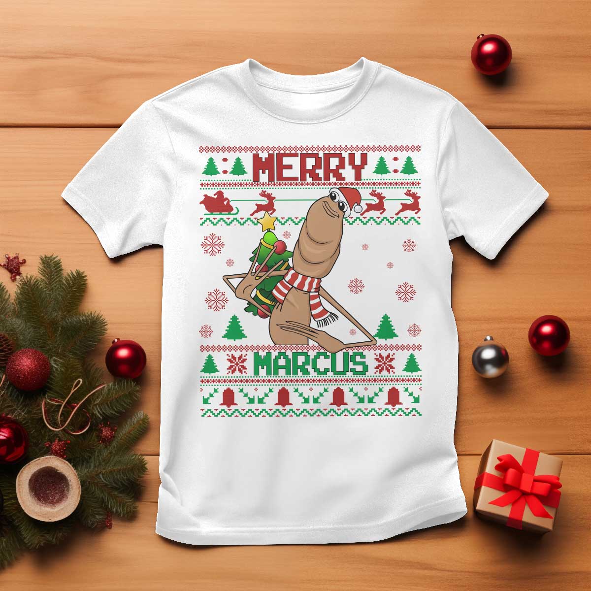 Marcus The Worm Robert Meme Christmas T Shirt Funny Brain Rot Xmas - Wonder Print Shop