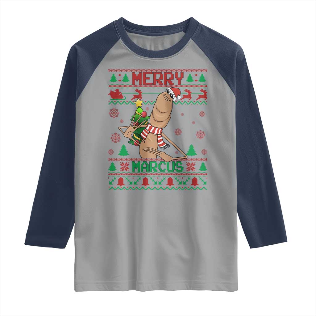 Marcus The Worm Robert Meme Christmas Raglan Shirt Funny Brain Rot Xmas - Wonder Print Shop