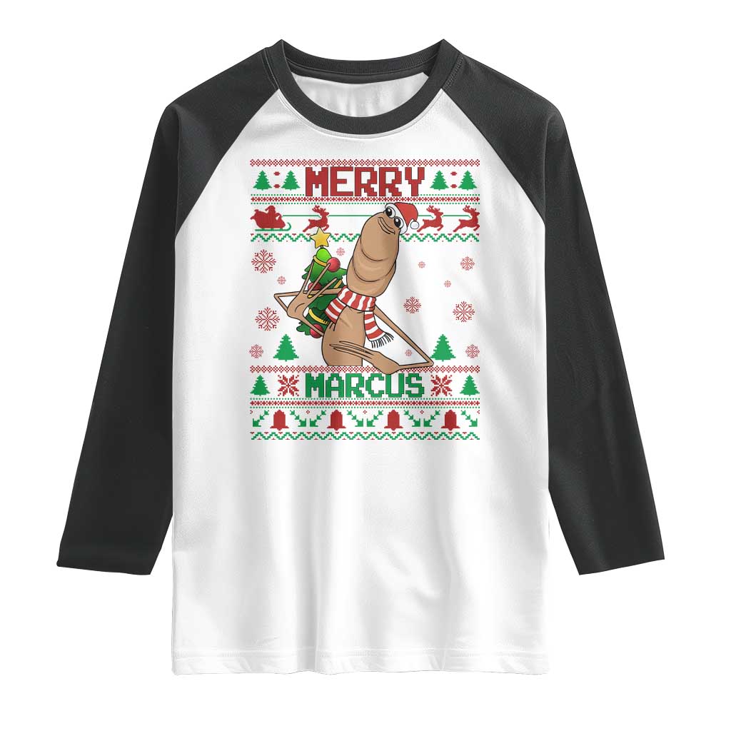 Marcus The Worm Robert Meme Christmas Raglan Shirt Funny Brain Rot Xmas - Wonder Print Shop