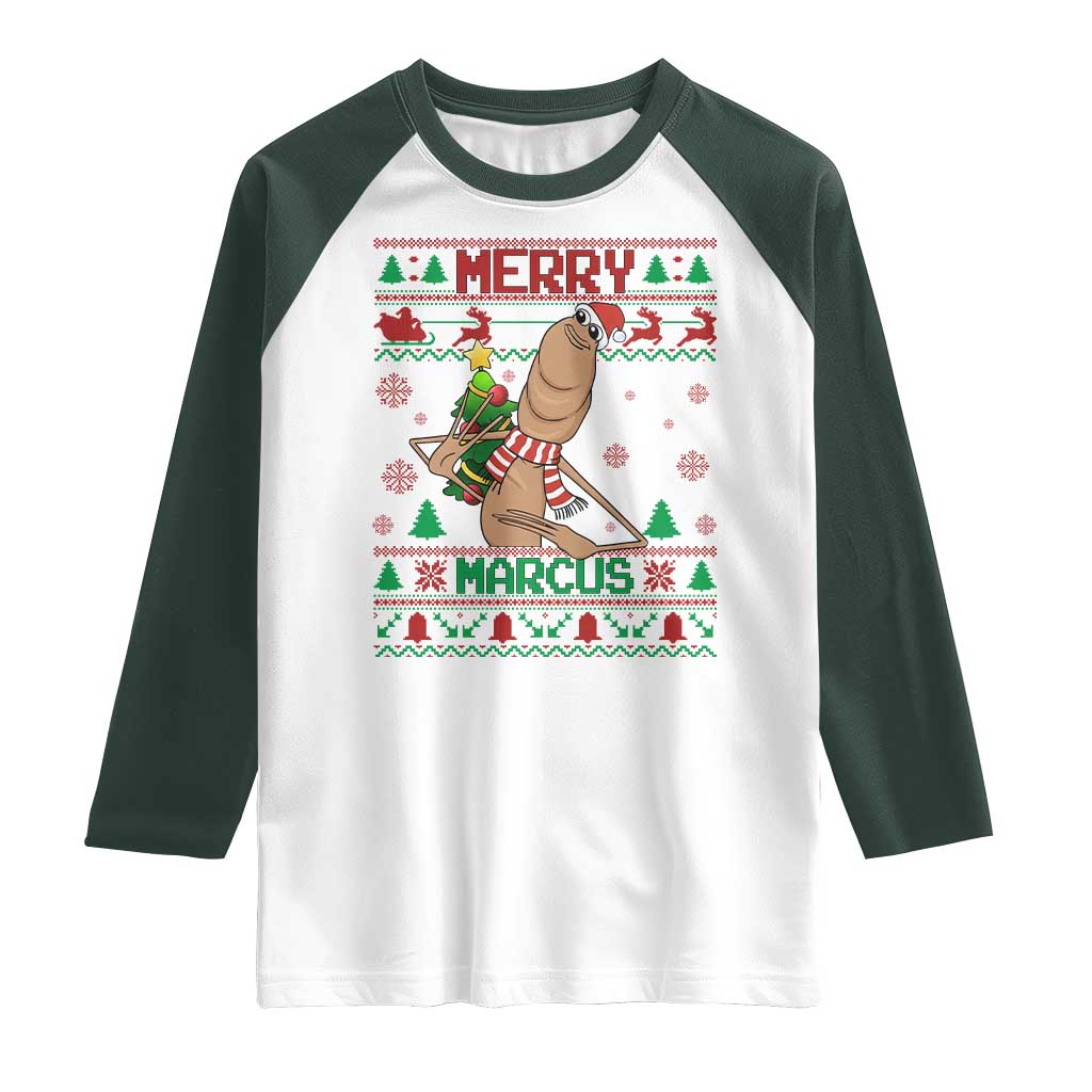 Marcus The Worm Robert Meme Christmas Raglan Shirt Funny Brain Rot Xmas - Wonder Print Shop