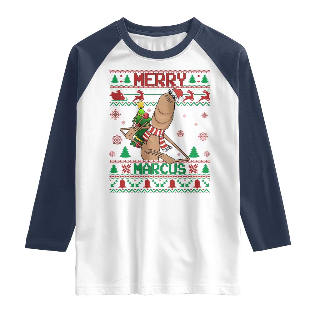 Marcus The Worm Robert Meme Christmas Raglan Shirt Funny Brain Rot Xmas - Wonder Print Shop