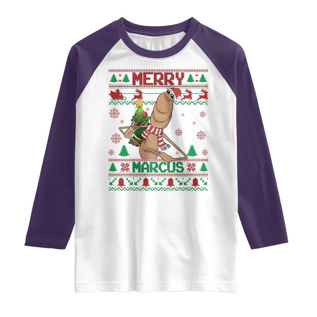 Marcus The Worm Robert Meme Christmas Raglan Shirt Funny Brain Rot Xmas - Wonder Print Shop