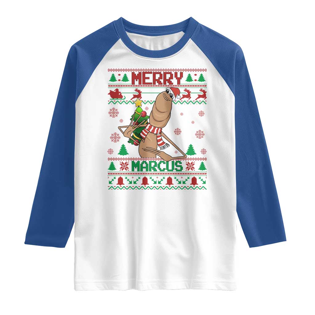 Marcus The Worm Robert Meme Christmas Raglan Shirt Funny Brain Rot Xmas - Wonder Print Shop