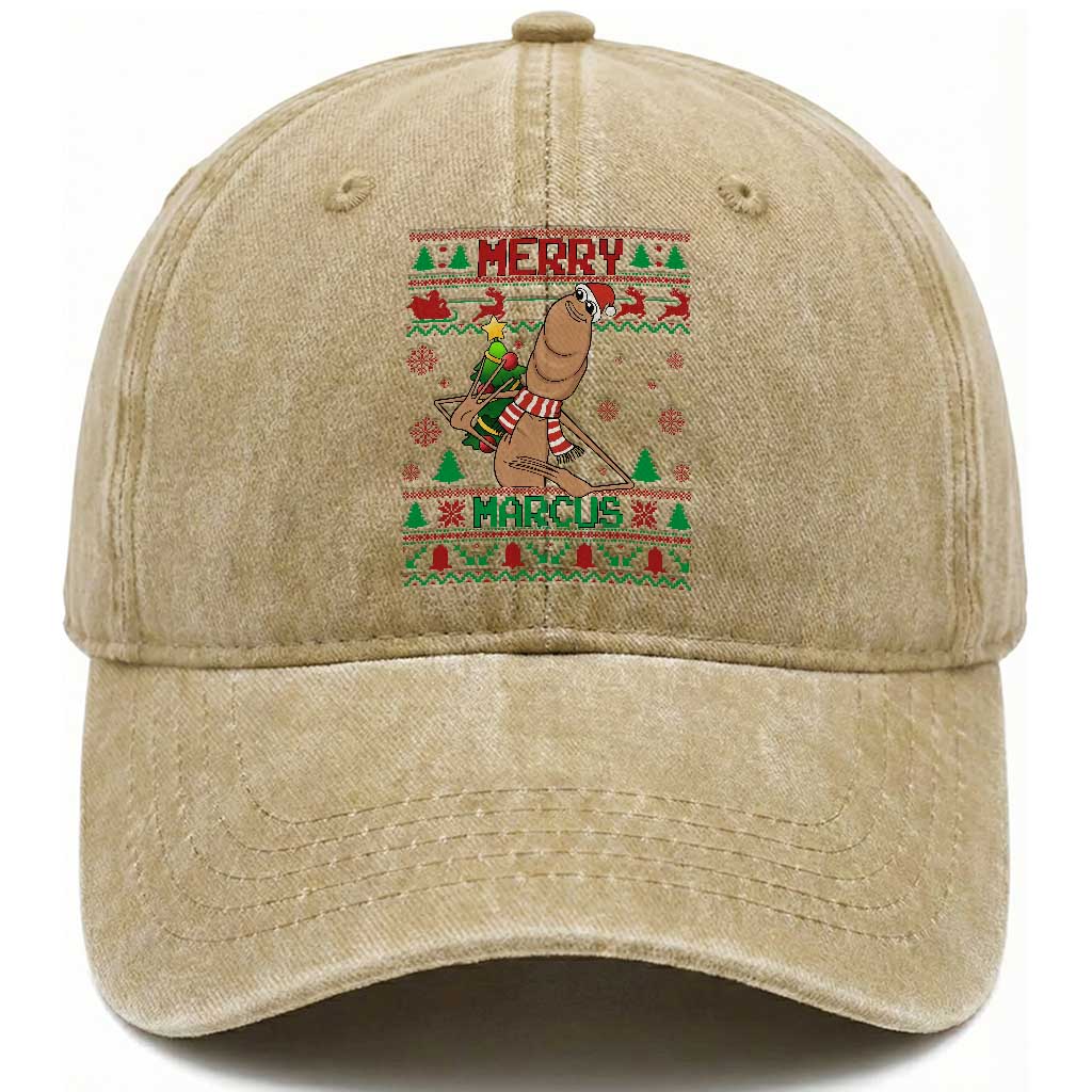 Marcus The Worm Robert Meme Christmas Washed Cotton Baseball Cap Funny Brain Rot Xmas