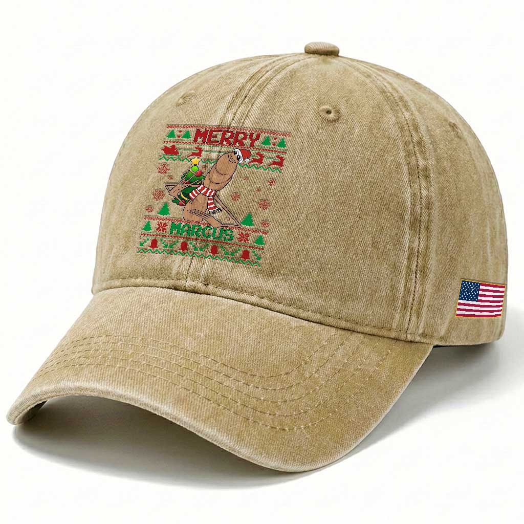 Marcus The Worm Robert Meme Christmas Washed Cotton Baseball Cap Funny Brain Rot Xmas