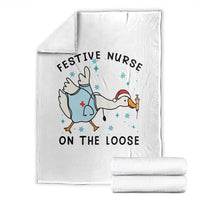 Funny Goose Nurse Christmas Throw Blanket Festive Nurses On The Loose - Wonder Print Shop