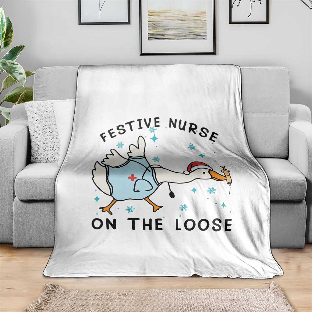 Funny Goose Nurse Christmas Throw Blanket Festive Nurses On The Loose - Wonder Print Shop