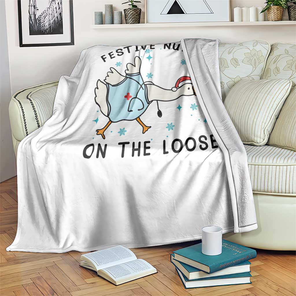 Funny Goose Nurse Christmas Throw Blanket Festive Nurses On The Loose - Wonder Print Shop