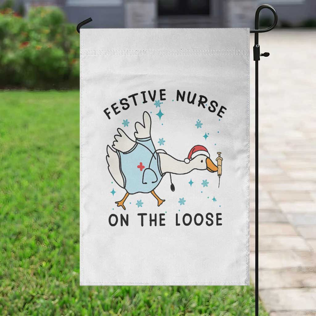 Funny Goose Nurse Christmas Garden Flag Festive Nurses On The Loose - Wonder Print Shop
