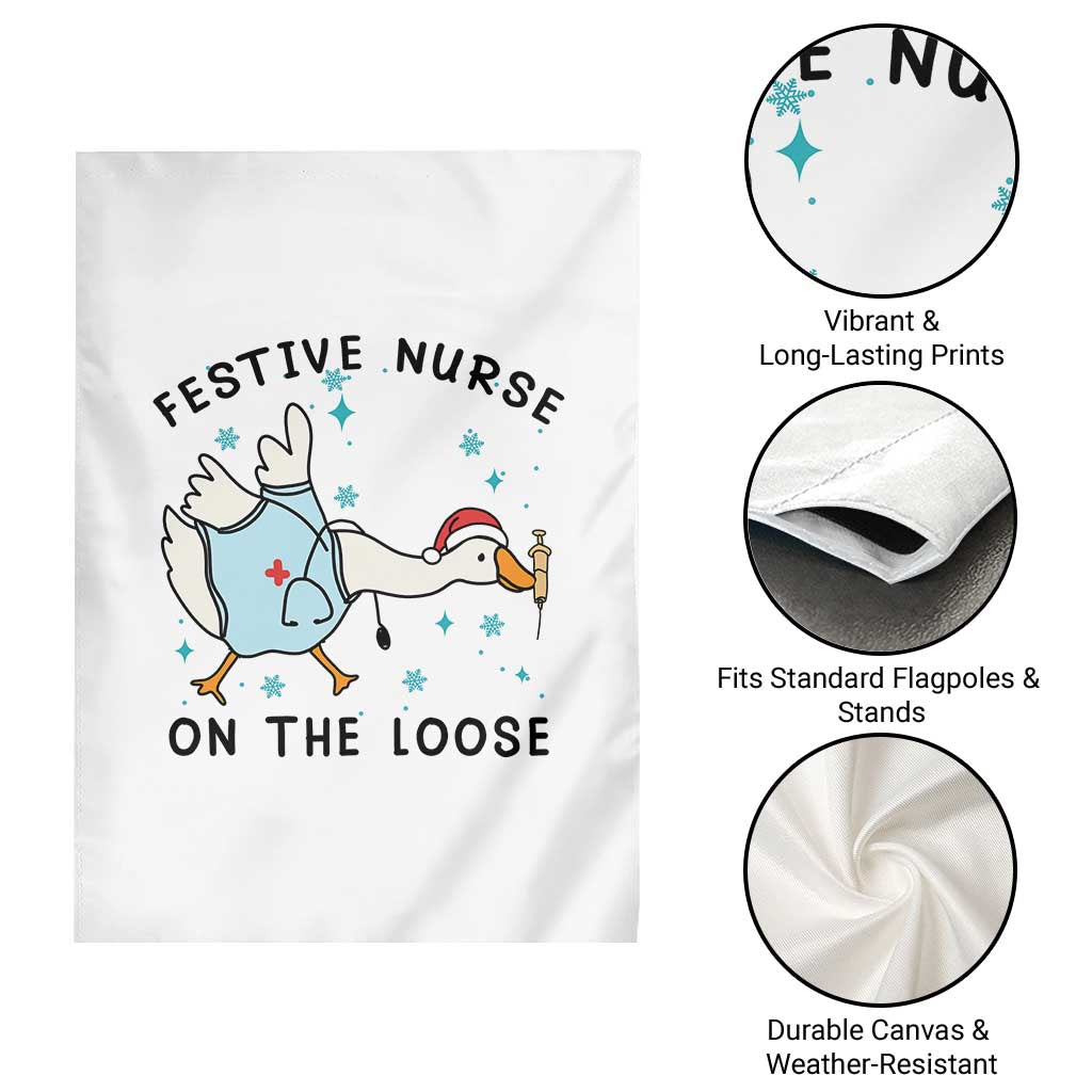 Funny Goose Nurse Christmas Garden Flag Festive Nurses On The Loose - Wonder Print Shop
