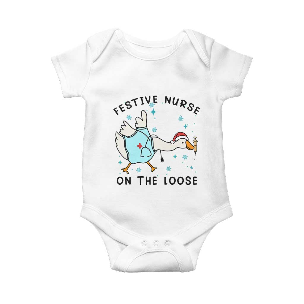 Funny Goose Nurse Christmas Baby Onesie Festive Nurses On The Loose - Wonder Print Shop