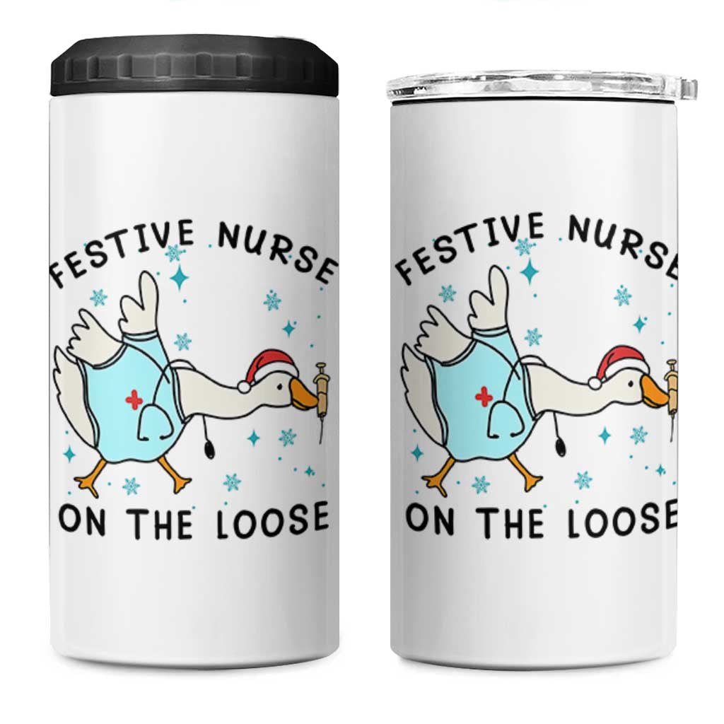 Funny Goose Nurse Christmas 4 in 1 Can Cooler Tumbler Festive Nurses On The Loose - Wonder Print Shop