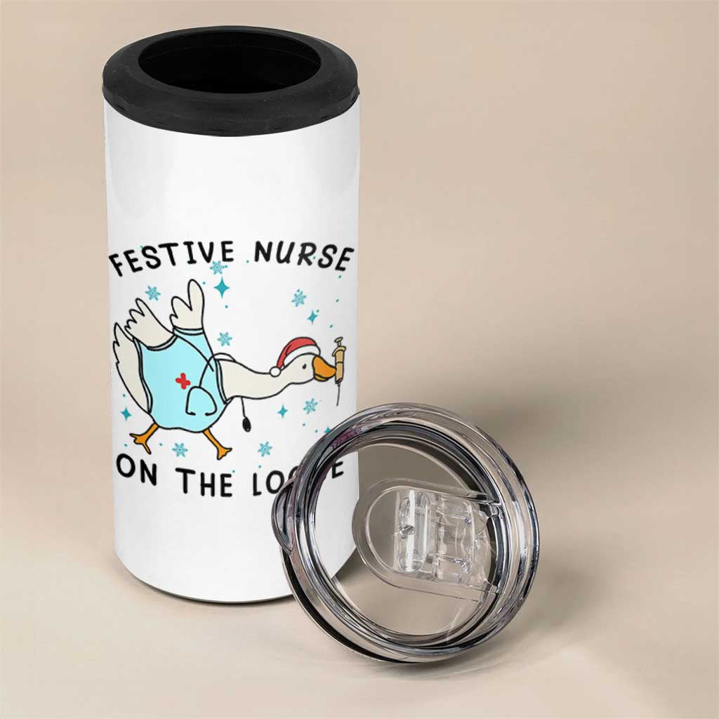 Funny Goose Nurse Christmas 4 in 1 Can Cooler Tumbler Festive Nurses On The Loose - Wonder Print Shop