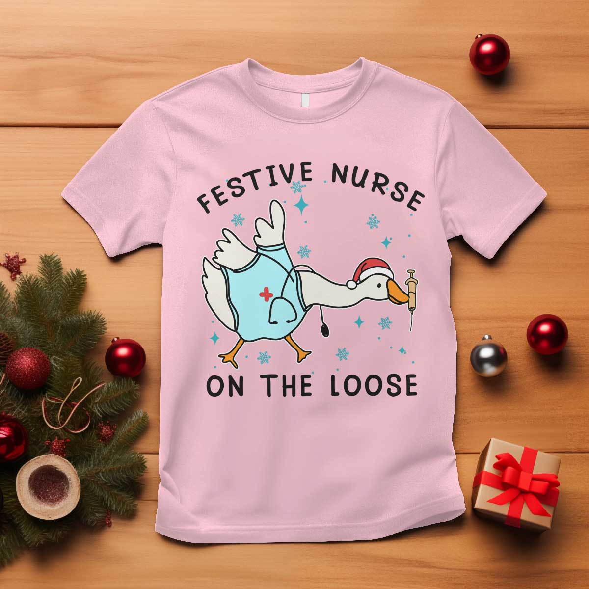 Funny Goose Nurse Christmas T Shirt Festive Nurses On The Loose - Wonder Print Shop