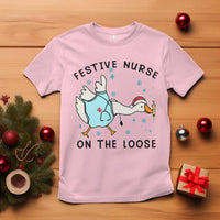 Funny Goose Nurse Christmas T Shirt Festive Nurses On The Loose - Wonder Print Shop