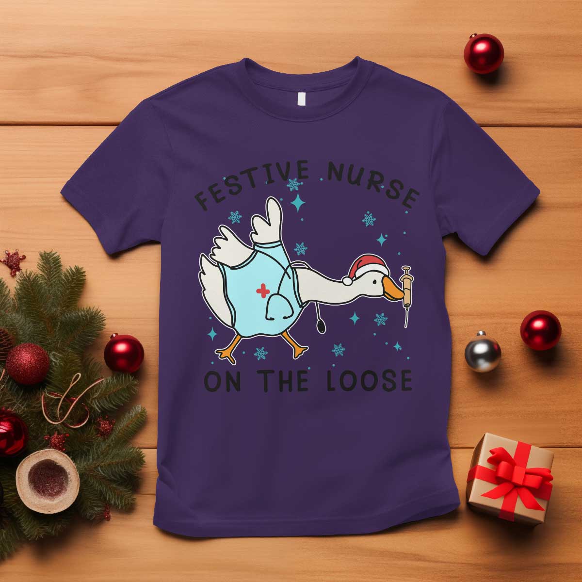 Funny Goose Nurse Christmas T Shirt Festive Nurses On The Loose - Wonder Print Shop