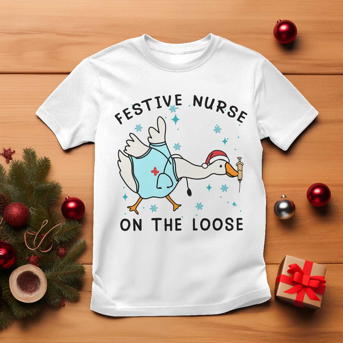 Funny Goose Nurse Christmas T Shirt Festive Nurses On The Loose - Wonder Print Shop