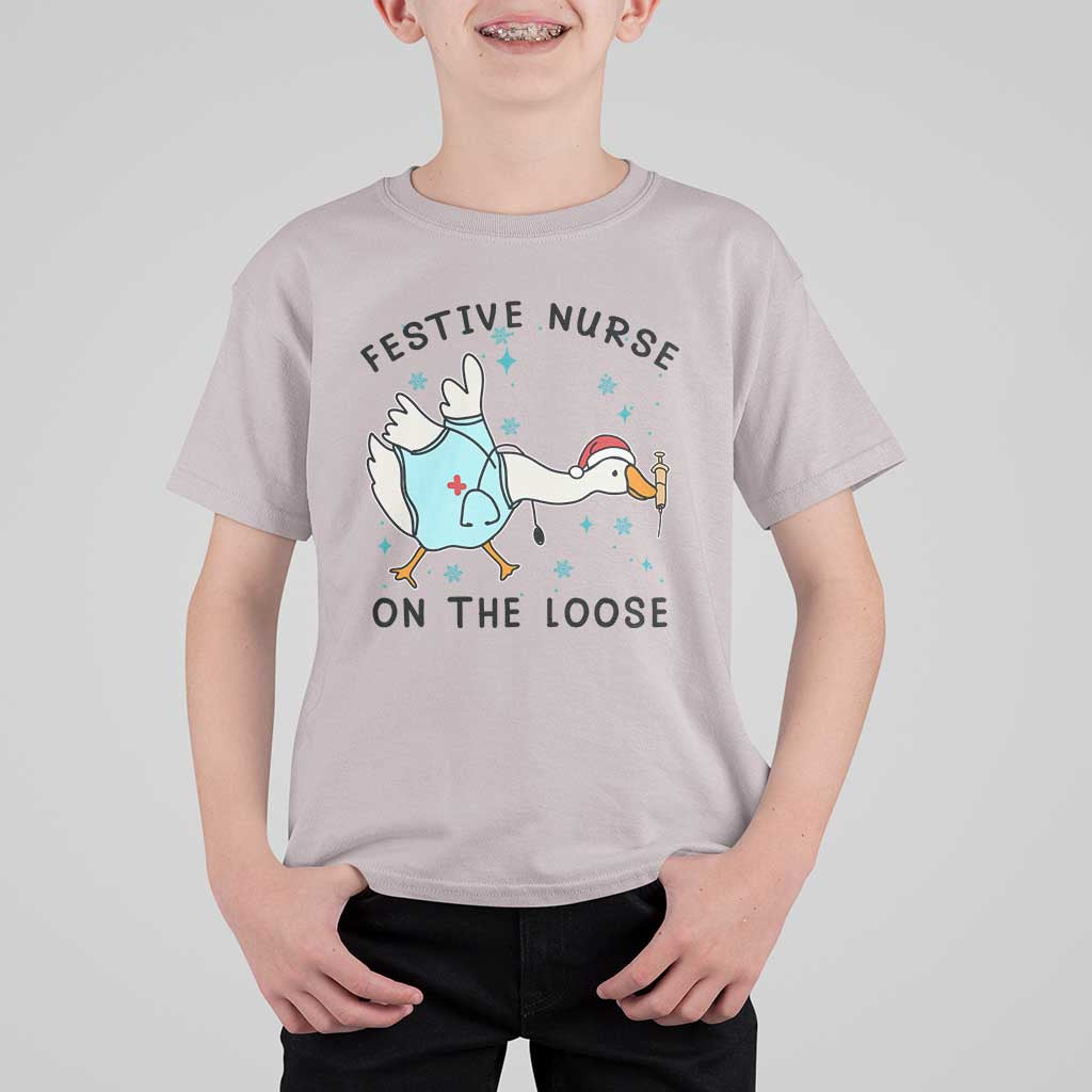 Funny Goose Nurse Christmas T Shirt For Kid Festive Nurses On The Loose - Wonder Print Shop