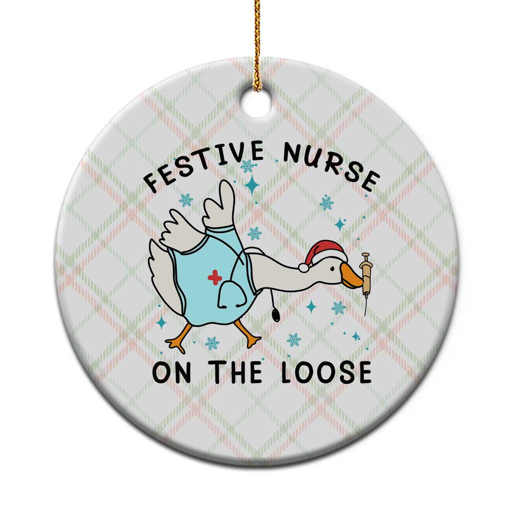 Funny Goose Nurse Christmas Ceramic Ornament Festive Nurses On The Loose - Wonder Print Shop