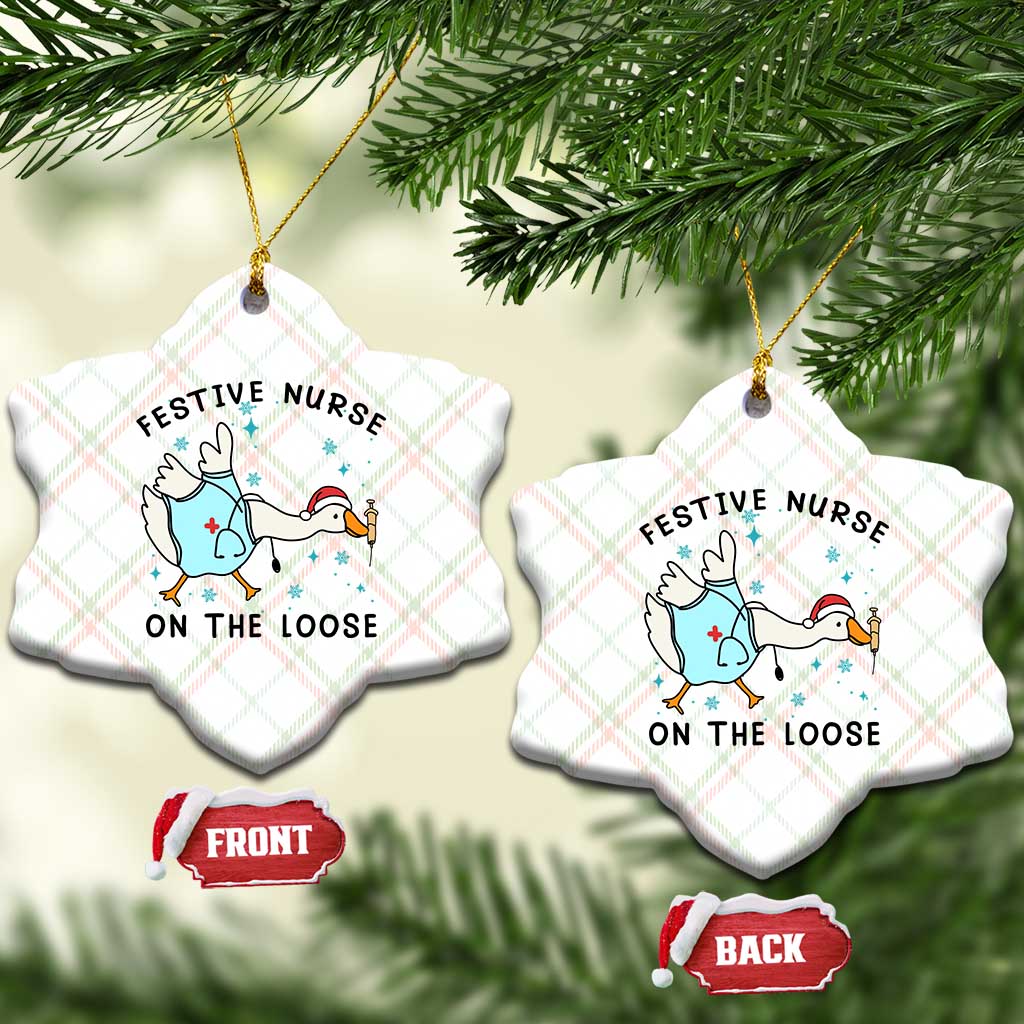 Funny Goose Nurse Christmas Ceramic Ornament Festive Nurses On The Loose - Wonder Print Shop