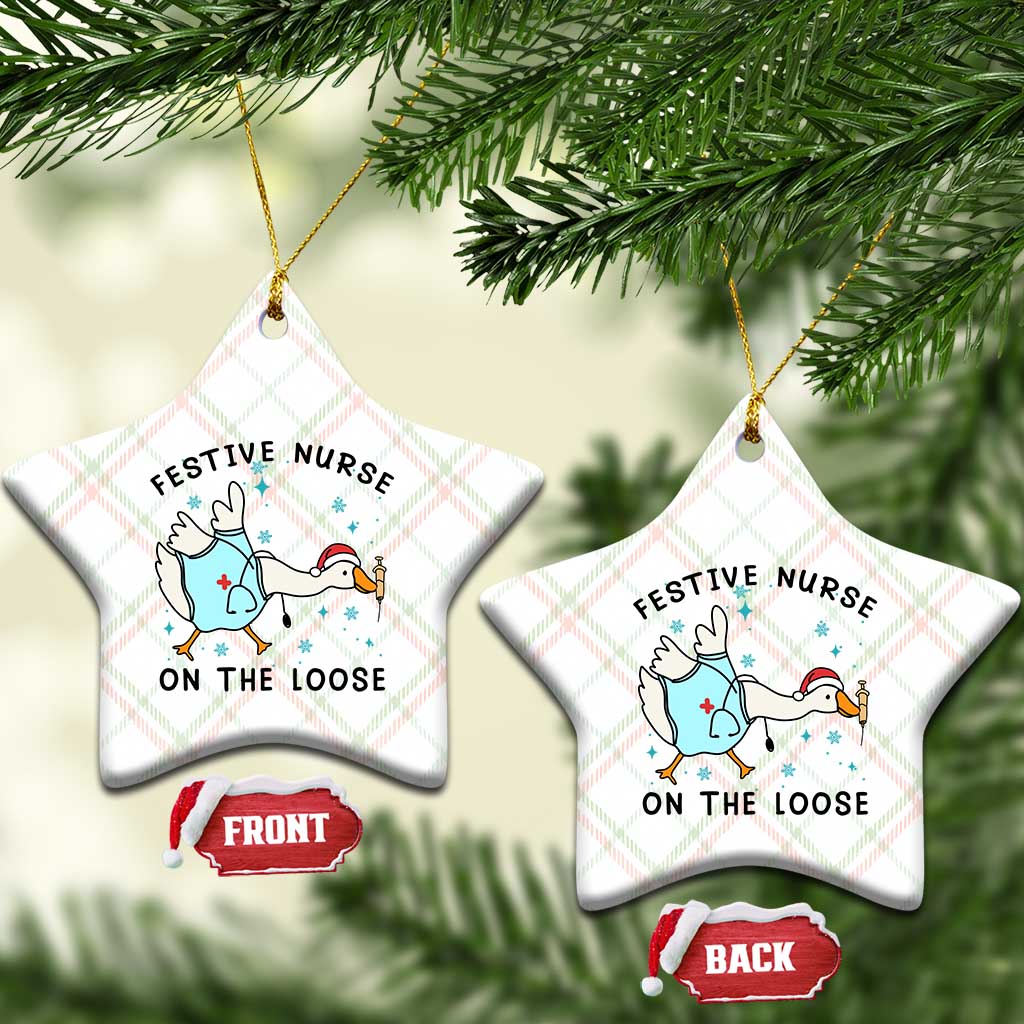 Funny Goose Nurse Christmas Ceramic Ornament Festive Nurses On The Loose - Wonder Print Shop