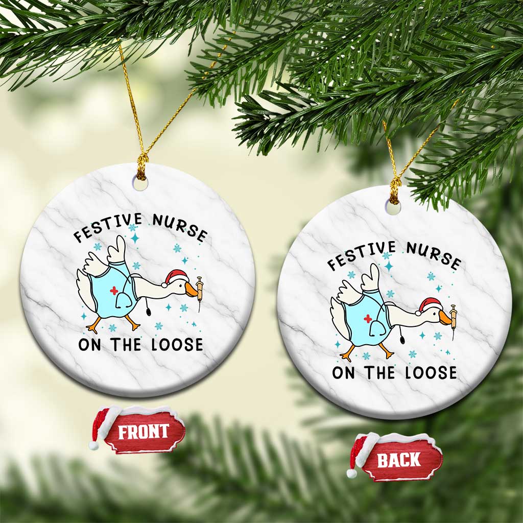 Funny Goose Nurse Christmas Ceramic Ornament Festive Nurses On The Loose - Wonder Print Shop