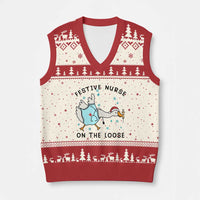 Funny Goose Nurse Xmas V-Neck Knit Sweater Vest Festive Nurses On The Loose - Wonder Print Shop