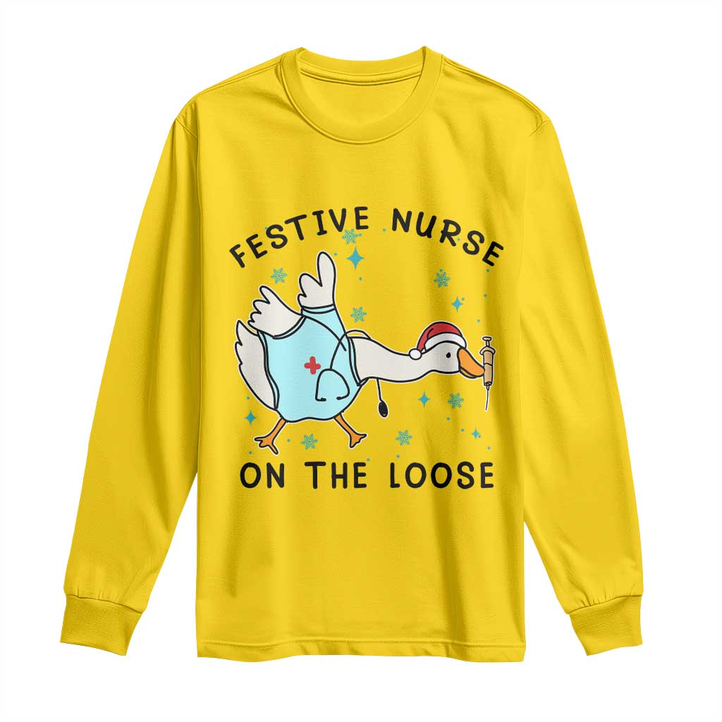 Funny Goose Nurse Christmas Long Sleeve Shirt Festive Nurses On The Loose - Wonder Print Shop