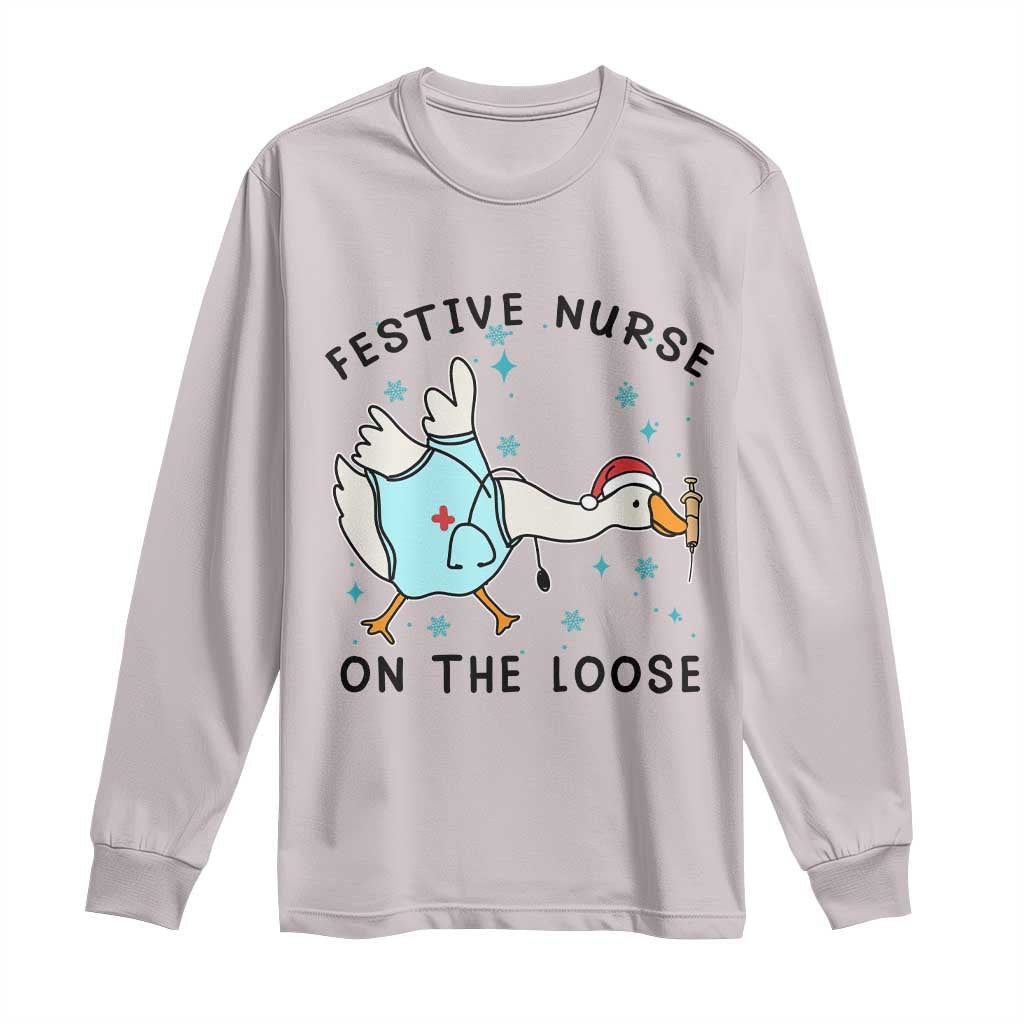 Funny Goose Nurse Christmas Long Sleeve Shirt Festive Nurses On The Loose - Wonder Print Shop