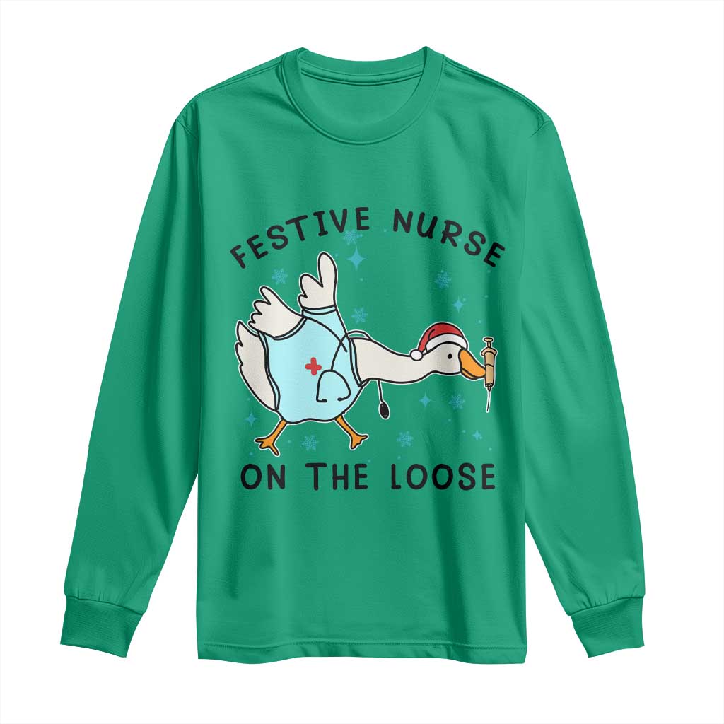 Funny Goose Nurse Christmas Long Sleeve Shirt Festive Nurses On The Loose - Wonder Print Shop