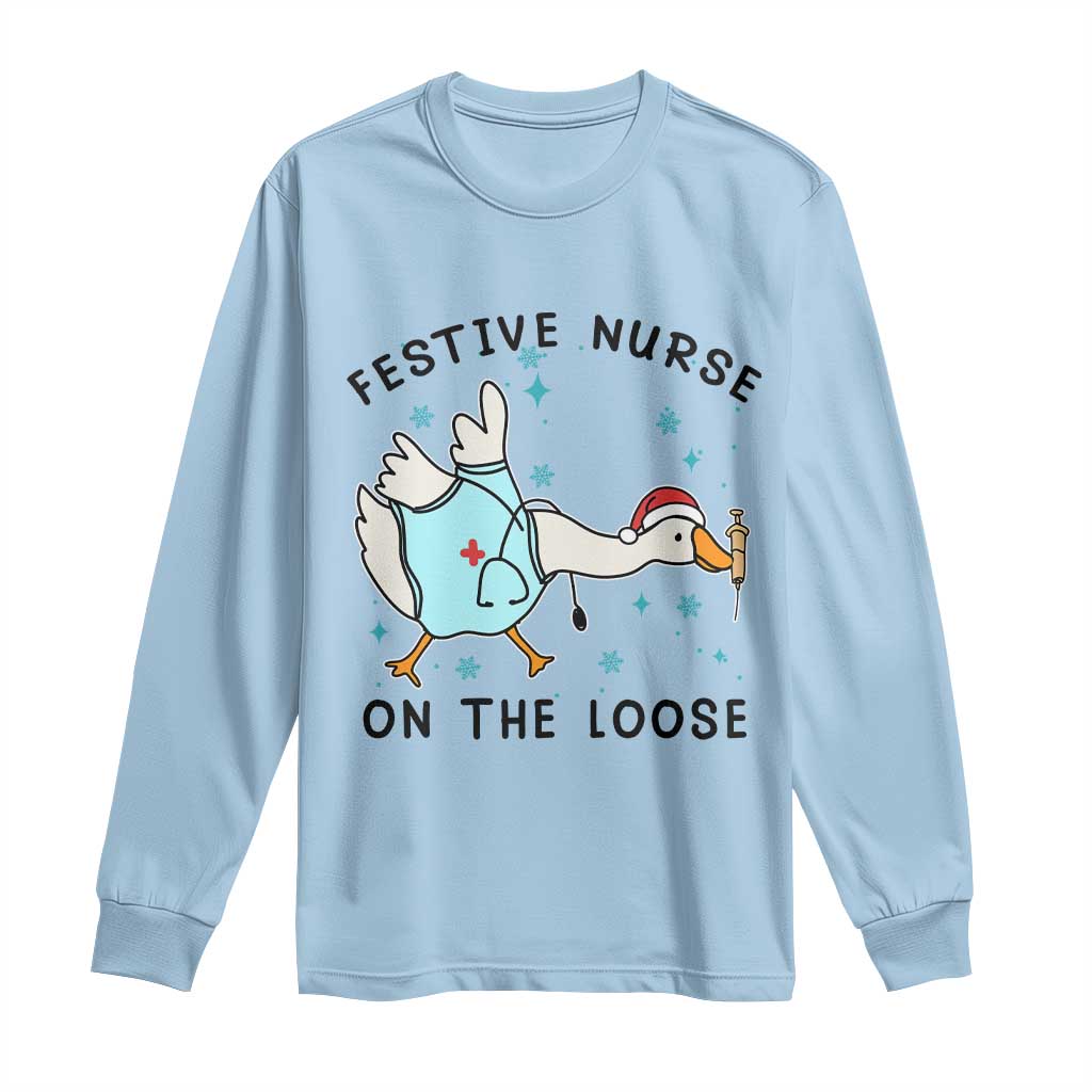 Funny Goose Nurse Christmas Long Sleeve Shirt Festive Nurses On The Loose - Wonder Print Shop