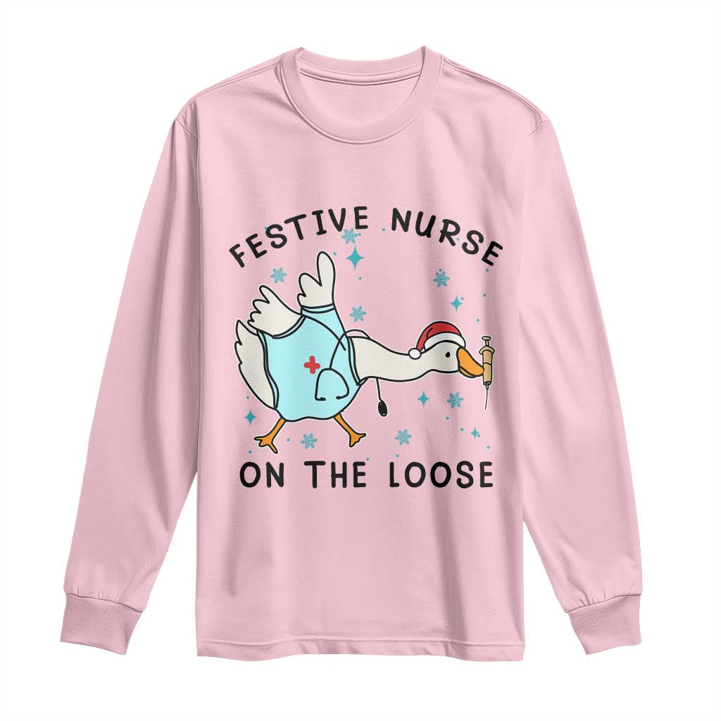 Funny Goose Nurse Christmas Long Sleeve Shirt Festive Nurses On The Loose - Wonder Print Shop