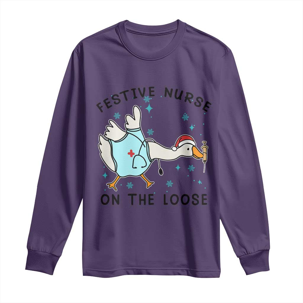 Funny Goose Nurse Christmas Long Sleeve Shirt Festive Nurses On The Loose - Wonder Print Shop