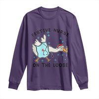 Funny Goose Nurse Christmas Long Sleeve Shirt Festive Nurses On The Loose - Wonder Print Shop