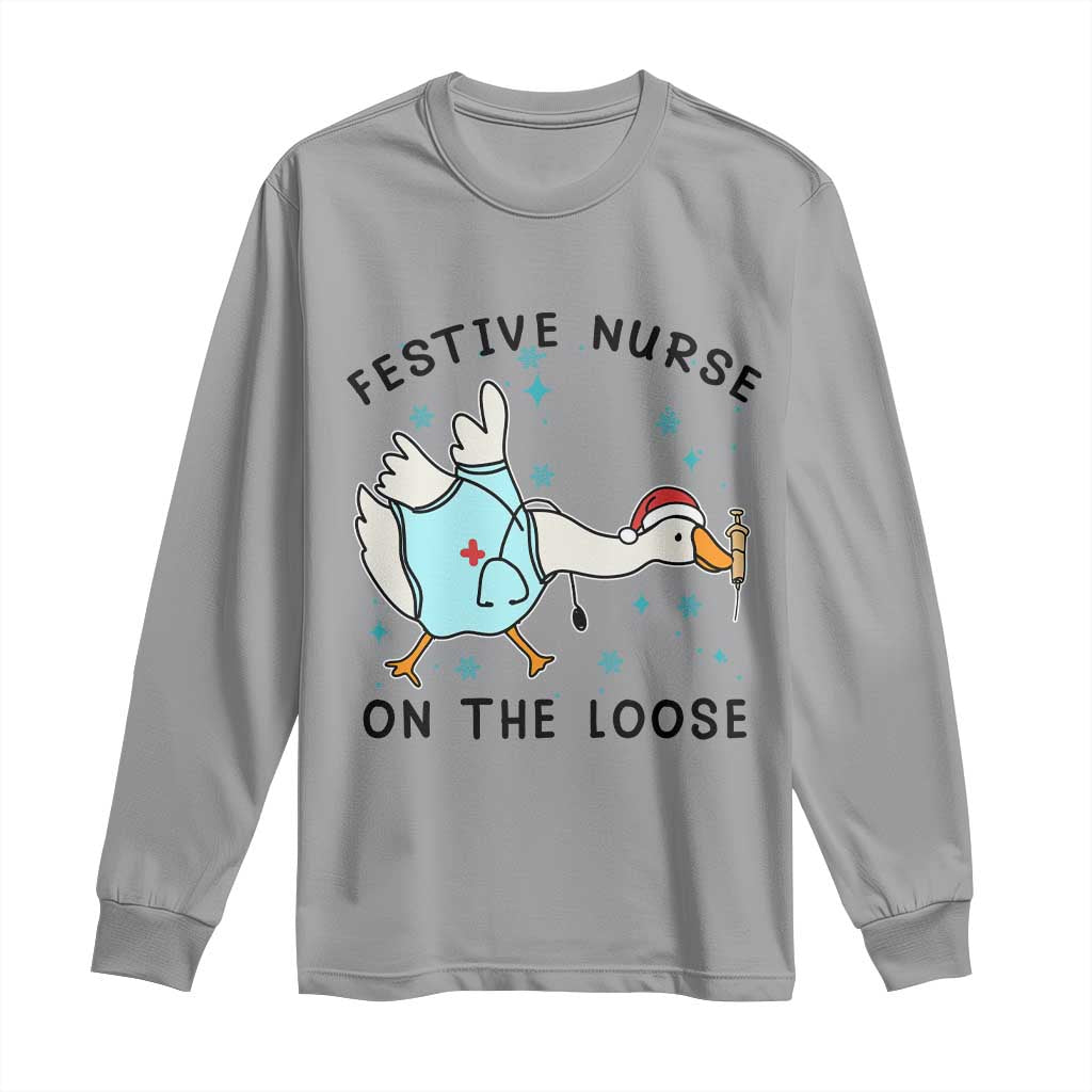 Funny Goose Nurse Christmas Long Sleeve Shirt Festive Nurses On The Loose - Wonder Print Shop