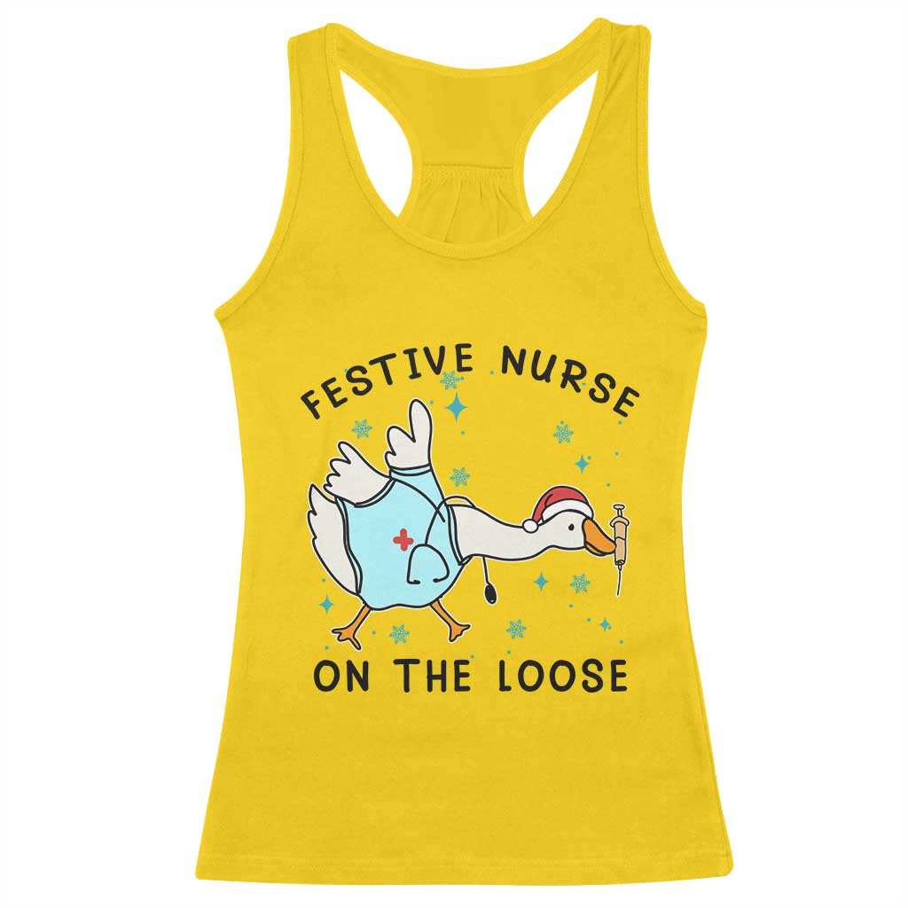 Funny Goose Nurse Christmas Racerback Tank Top Festive Nurses On The Loose - Wonder Print Shop