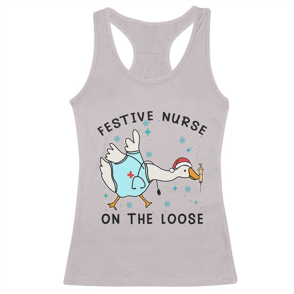 Funny Goose Nurse Christmas Racerback Tank Top Festive Nurses On The Loose - Wonder Print Shop