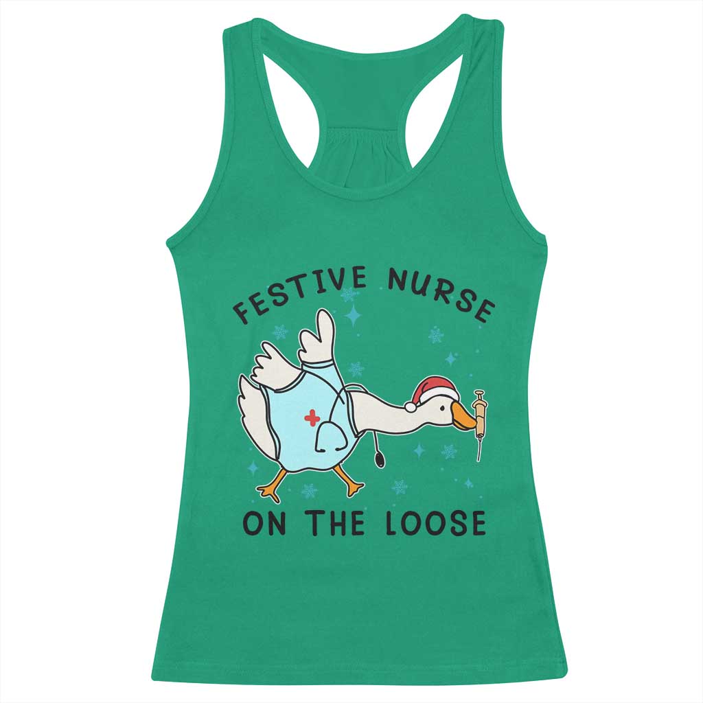 Funny Goose Nurse Christmas Racerback Tank Top Festive Nurses On The Loose - Wonder Print Shop