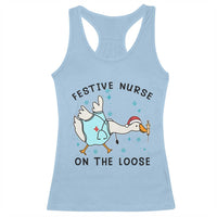 Funny Goose Nurse Christmas Racerback Tank Top Festive Nurses On The Loose - Wonder Print Shop