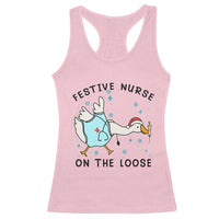 Funny Goose Nurse Christmas Racerback Tank Top Festive Nurses On The Loose - Wonder Print Shop
