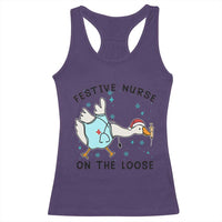 Funny Goose Nurse Christmas Racerback Tank Top Festive Nurses On The Loose - Wonder Print Shop