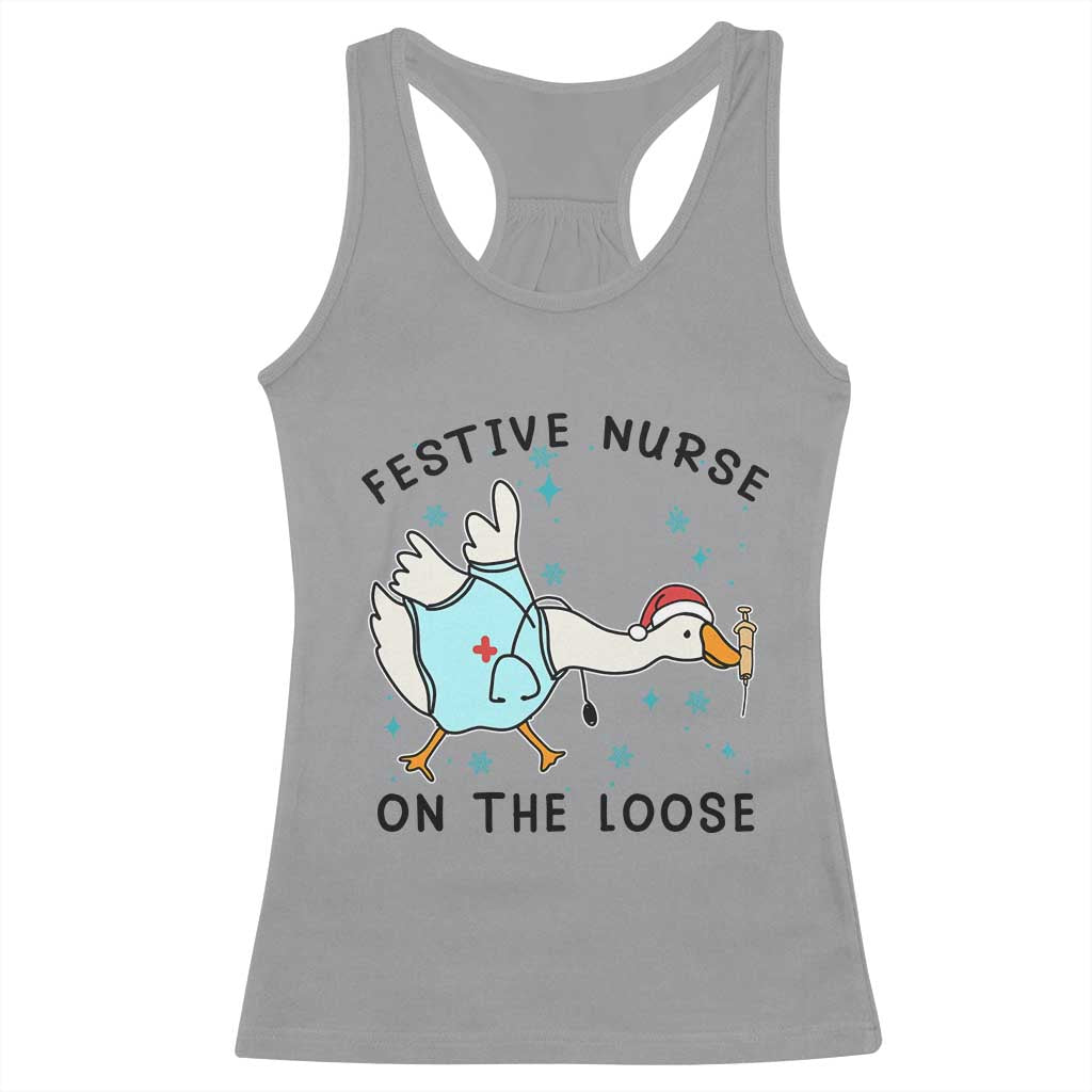 Funny Goose Nurse Christmas Racerback Tank Top Festive Nurses On The Loose - Wonder Print Shop