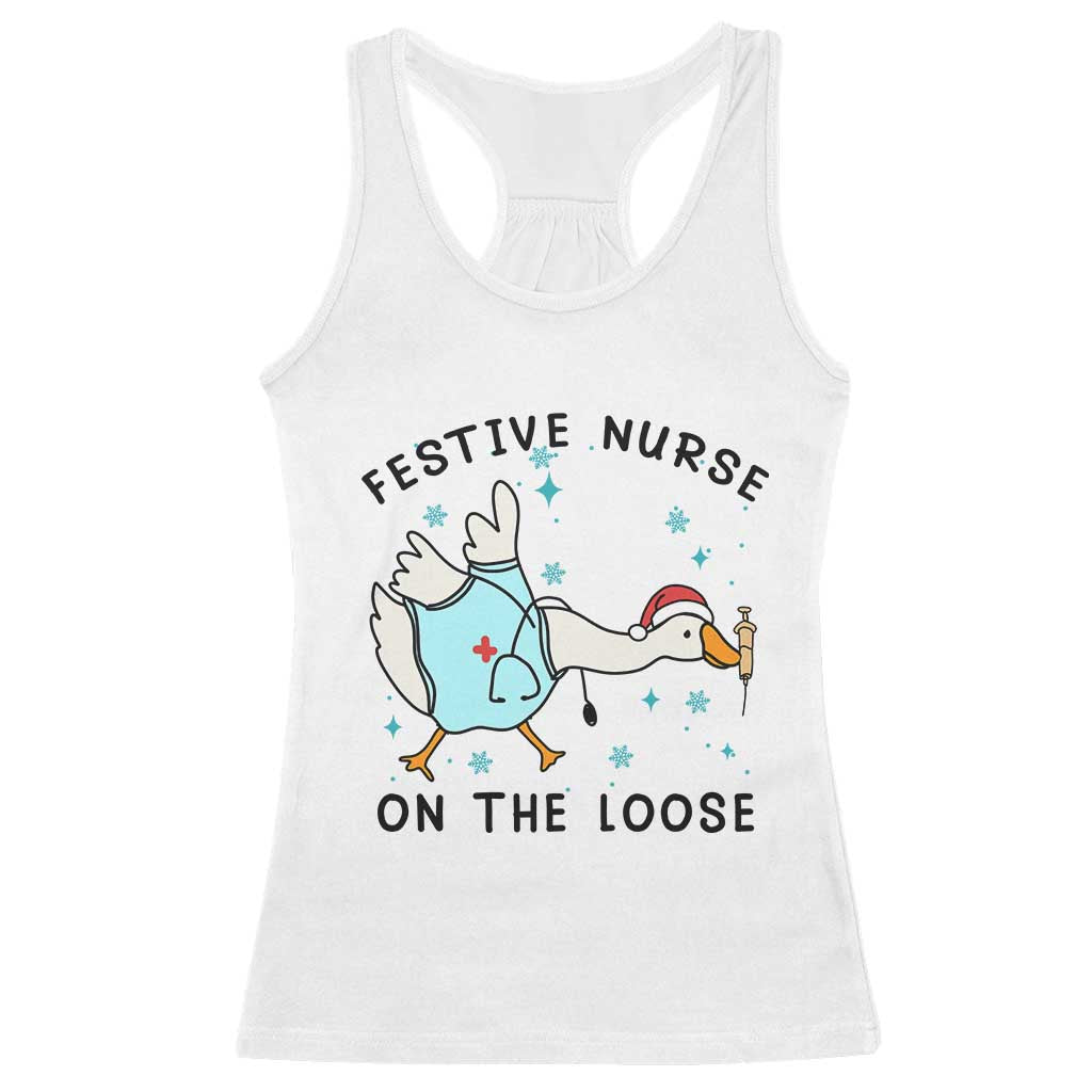 Funny Goose Nurse Christmas Racerback Tank Top Festive Nurses On The Loose - Wonder Print Shop