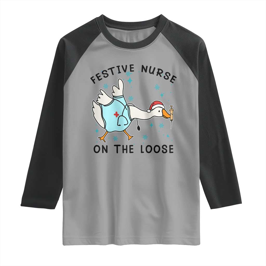 Funny Goose Nurse Christmas Raglan Shirt Festive Nurses On The Loose - Wonder Print Shop